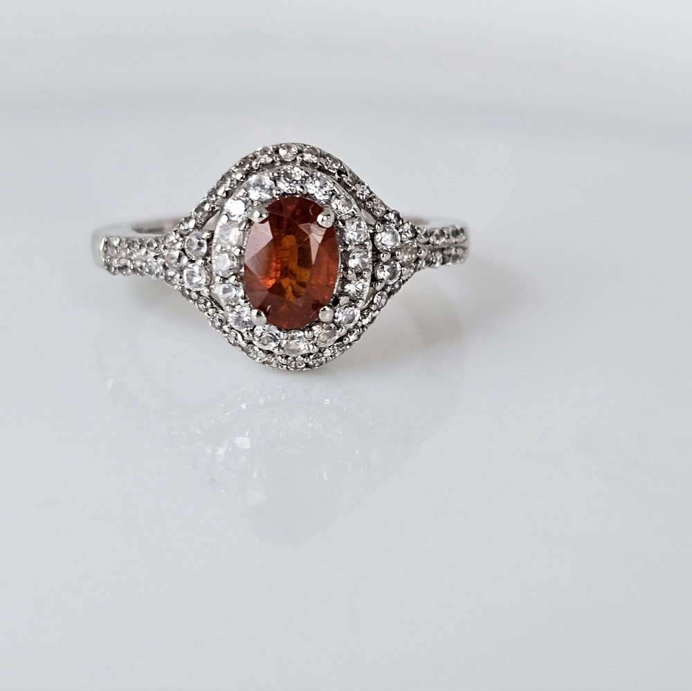 Natural Tangerine Kyanite, Zircon in Platinum over Sterling Silver Sz 7! N…